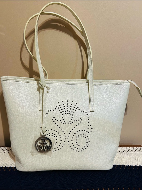 Handbags - Women’s White Perforated Tote Bag with Charm
